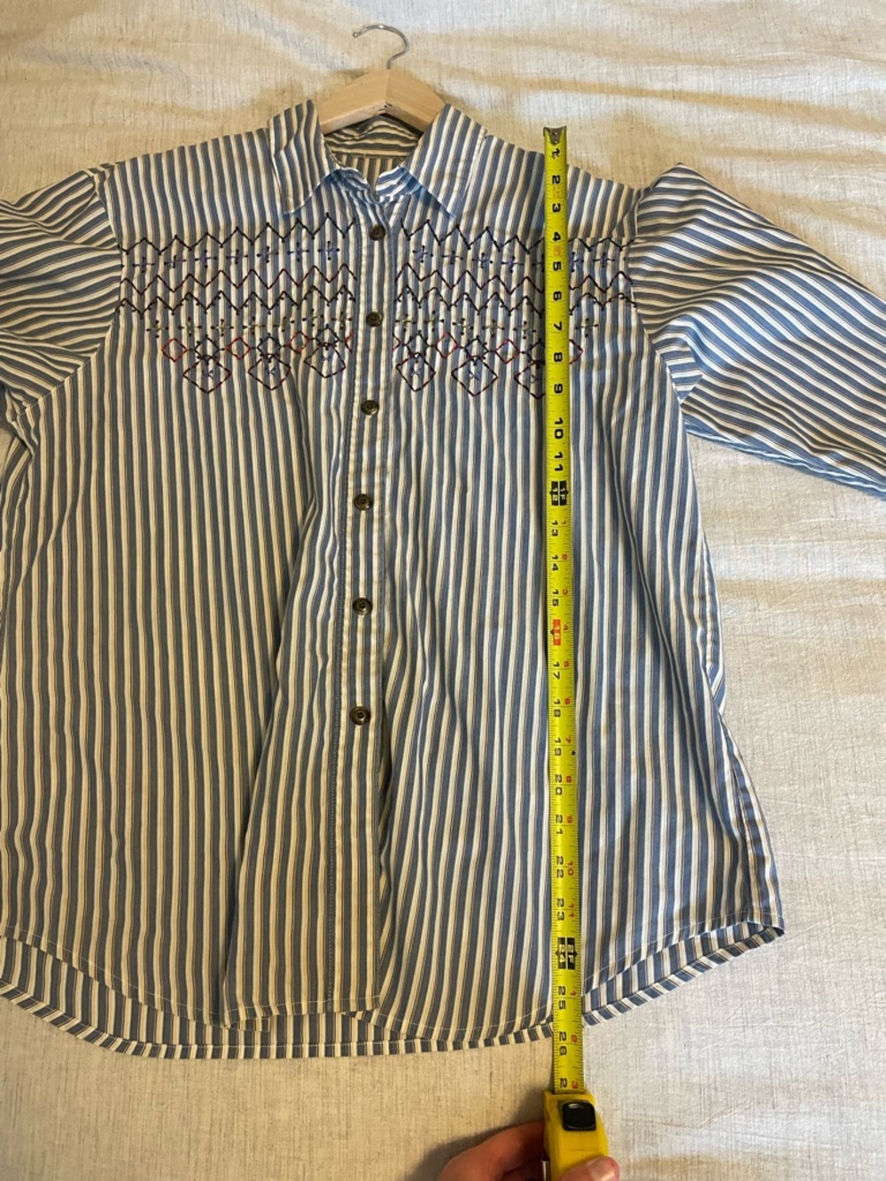 Vintage Striped Embroidered Button Up Shirt - Western Cottagecore - Size M - Picture 5 of 7